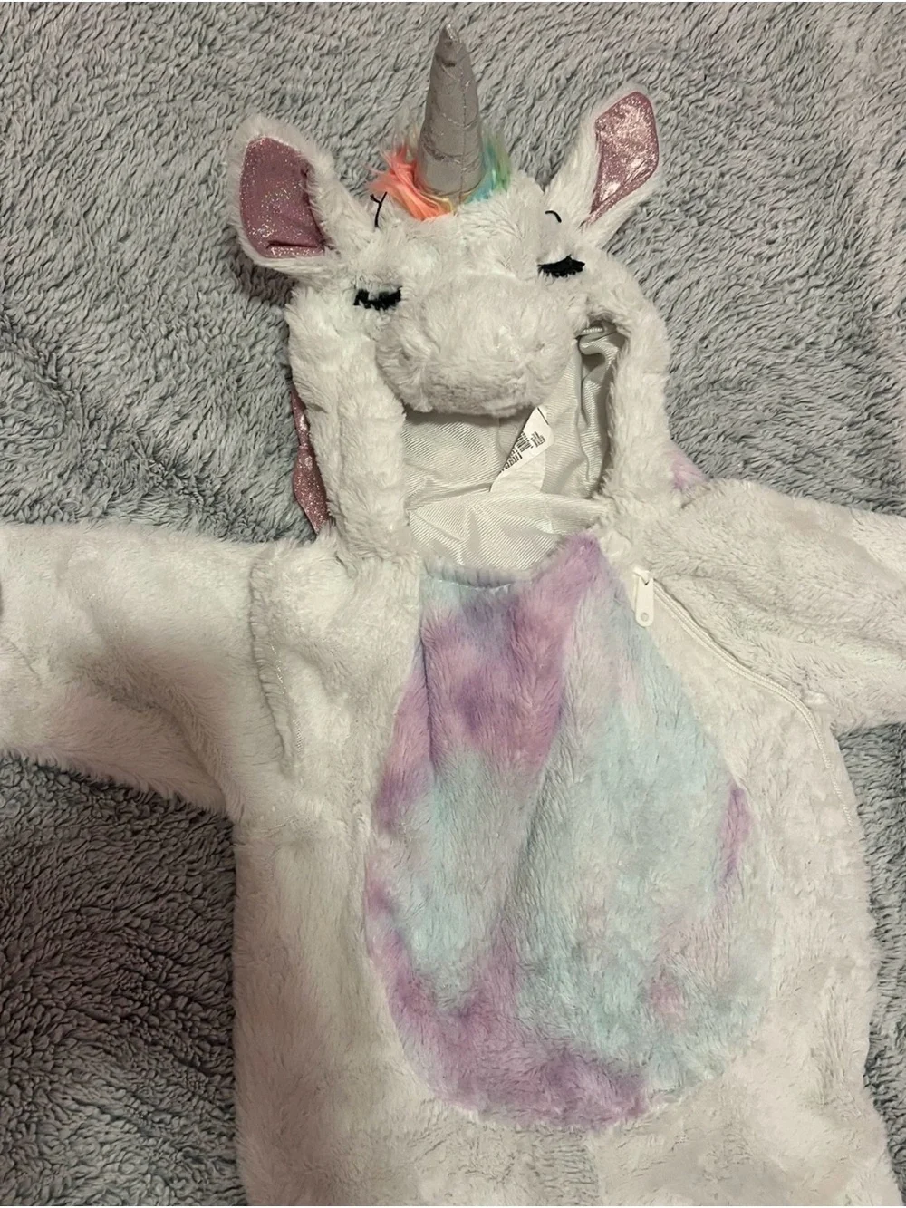 Spirit White Unicorn Costume with Pink Shimmer Wings and Rainbow Mane